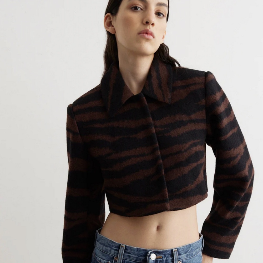 GANNI Wool Jacquard Cropped Jacket 40